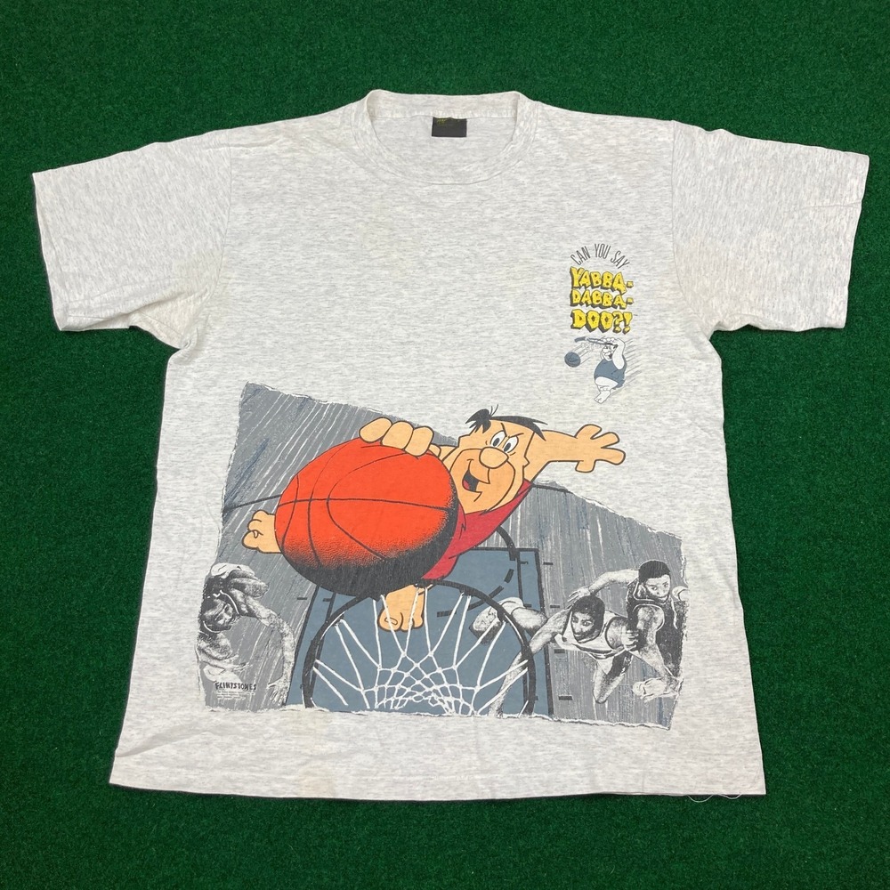 Vintage Filntstones Shirt Mens XL Gray 1991 Fred Flintstone Basketball 90s USA - Picture 2 of 11